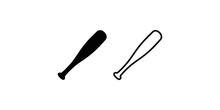 Baseball bat flat glyph and line vector icons isolated on transparent.