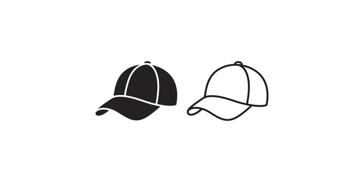 Baseball cap hat glyph and thin line vector icons set on transparent.