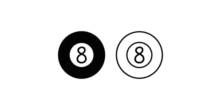 Billiard eight ball flat glyph and outline icons vector illustration.