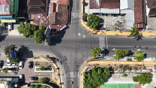 Aerial view of Trikoyo Stadium Klaten intersection, Indonesia.