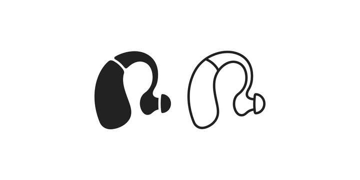 Two hearing aid in solid and outline flat vector icon.