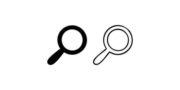 Black magnifying glass icons set in solid and outline graphic styles.