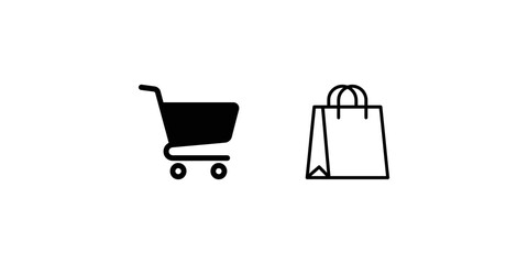 Shopping cart and paper bag icons set for e-commerce store digital apps. © 扁平化图标 