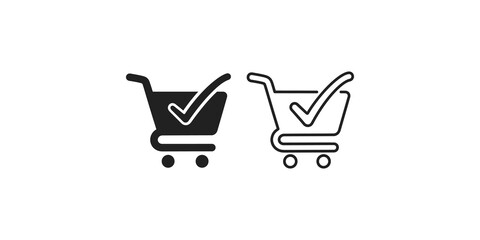 Shopping cart check mark icon set for retail and commerce platforms. © 扁平化图标 