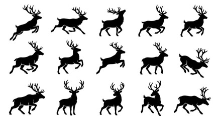Fototapeta premium Christmas Reindeer Silhouette Set in Various Poses for Holiday Design Projects