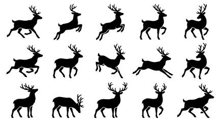 Obraz premium Christmas Reindeer Silhouette Set in Various Poses for Holiday Design Projects