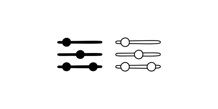 Audio mixer slider settings icon set for sound control and equalizer.