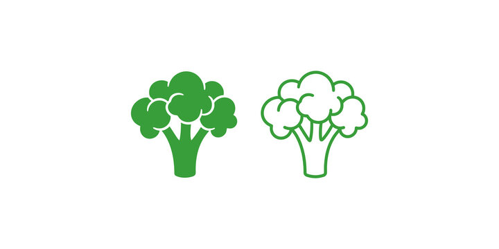 Broccoli green vegetable icon set solid and line art for healthy food.