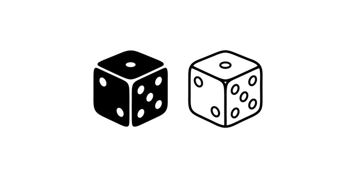 Black and outline game dice cubes icons representing luck and casino.