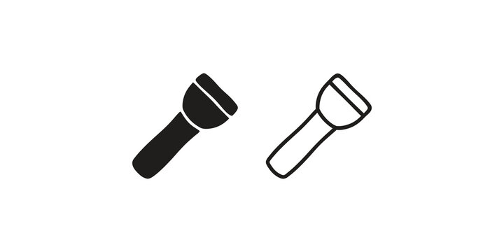 Flashlight black icon set solid and line art for illumination needs.