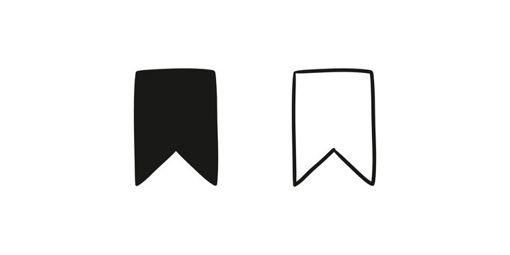 Bookmark ribbon black and outline set for saving web content.