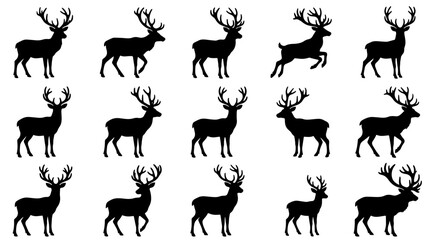 Set of black reindeer silhouettes for Christmas holiday design and winter seasonal graphics © MDSHOFIULAZAM