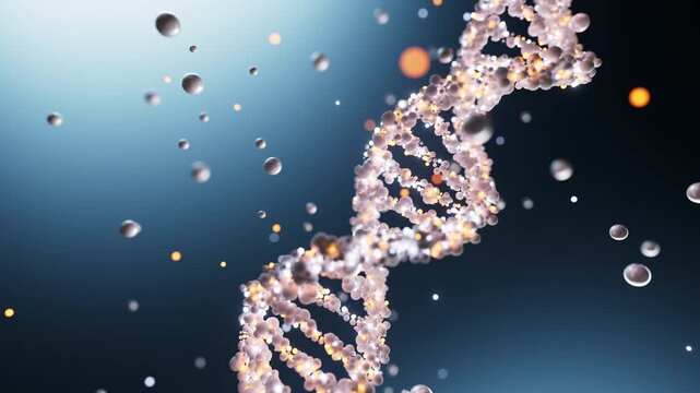 DNA Double Helix Rotating in Dark Blue Digital Void