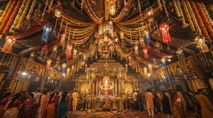 Fototapeta premium A Stunning Pavilion Ceiling Showcasing Vibrant Decorations And Festive Atmosphere At A Cultural Celebration Event
