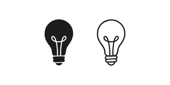 Black light bulb icon and outline illustration vector for idea concept.