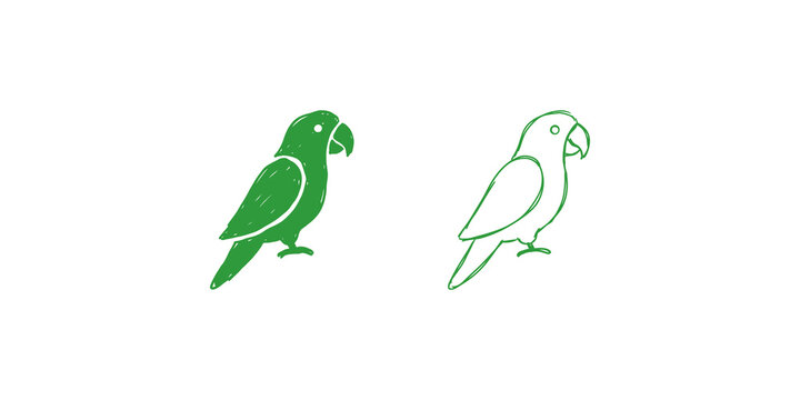 Parrot bird vector set in green for tropical and exotic nature theme.