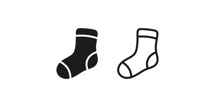 Winter sock icons presenting solid and thin line stroke vector style.