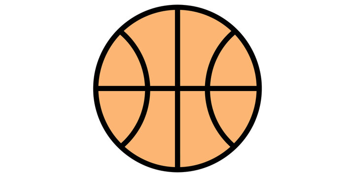 Basketball ball icon vector with bright orange color and black lines.