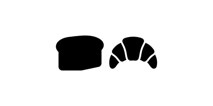 Black silhouette of a loaf of bread and croissant for breakfast.