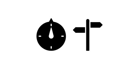 Compass and signpost flat icons black design for navigation map finding. © 扁平化图标 