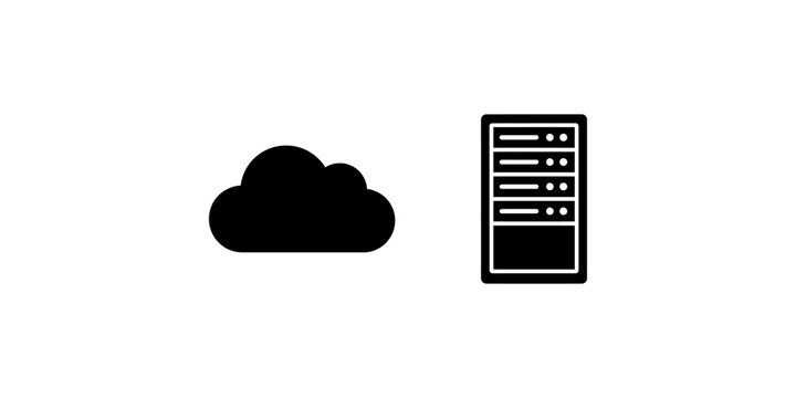Cloud computing and server tower icons for data storage and network.