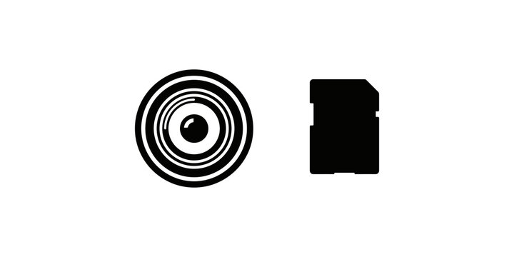 Camera lens aperture and memory card icons for digital photography apps.