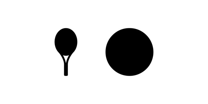 Table tennis racket and large round ping pong ball black silhouettes.