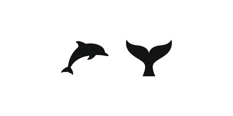 Dolphin jumping and whale tail icon set for aquatic marine life graphics. © 扁平化图标 