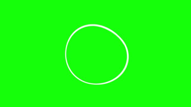 A continuous white line sketches and forms a circle on a vibrant green screen background, looping smoothly.
