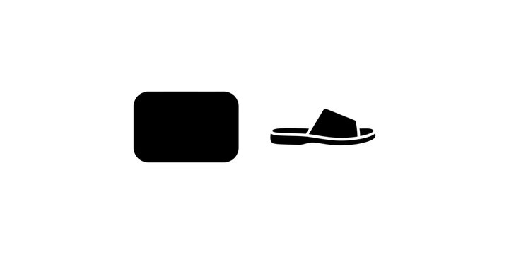 Minimalist card icon next to summer slipper outline on grid backdrop.