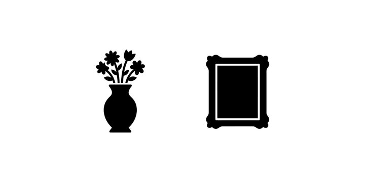 Black silhouette floral vase and picture frame set for interior decor.