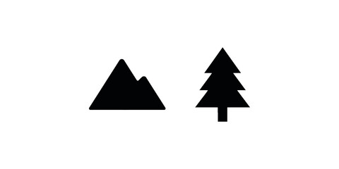 Mountain range and evergreen pine tree icons black nature landscape set. © 扁平化图标 