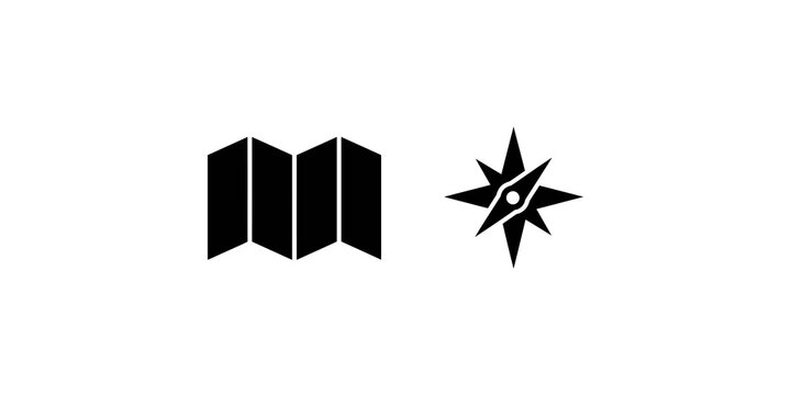 Navigation and mapping icons featuring folded paper map and compass.