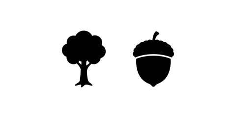Forest nature icon set with black tree and acorn for ecological concepts. © 扁平化图标 