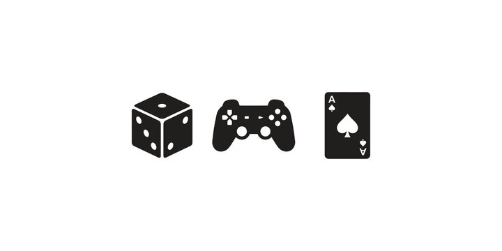 Game and leisure entertainment icons including dice controller playing card.