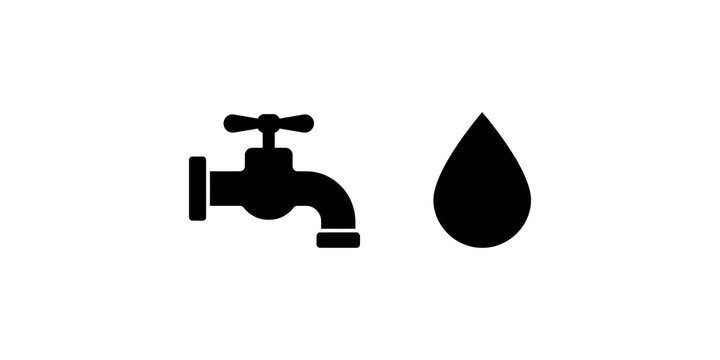 Water tap faucet leaking a drop of pure natural fluid vector icon.