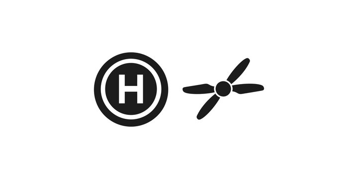 Helipad and helicopter propeller icons representing air transportation.
