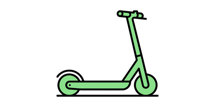 Green electric kick scooter simple flat icon for urban personal transport.