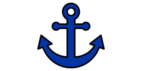 Blue nautical anchor outline symbol icon isolated on grid background. © 扁平化图标 