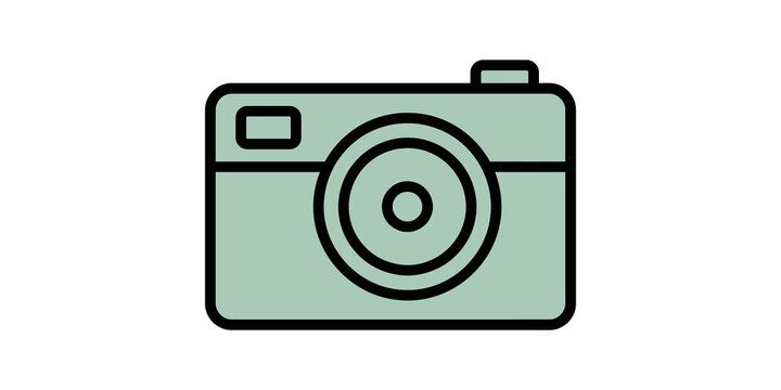 Sage green retro photo camera icon flat graphic template illustration.