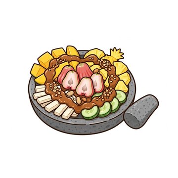 Fresh Fruit Salad ala Indonesian with spicy and sweet taste peanut sause