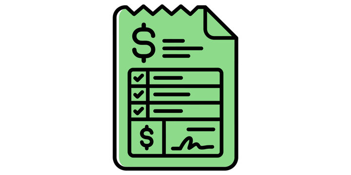 Green financial receipt document with dollar signs for billing cycle.