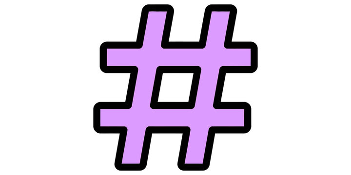 Hashtag symbol in light purple filled outline for social media tags.