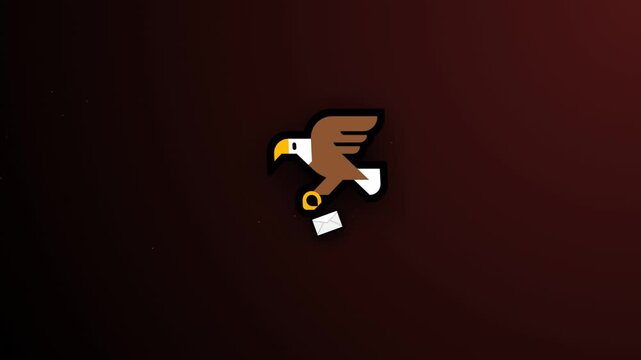 Animated eagle icon delivering mail on dark grid background