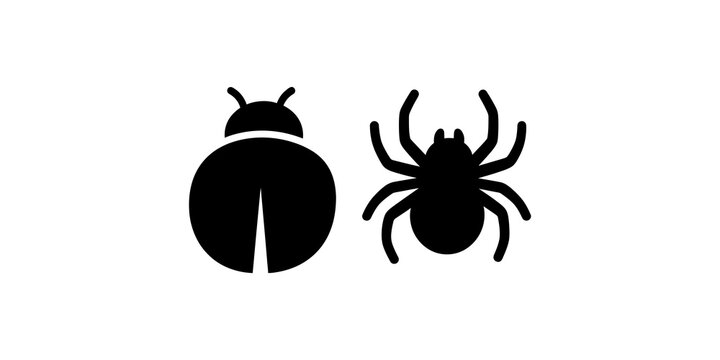Black beetle and spider insect silhouettes for nature wildlife projects.