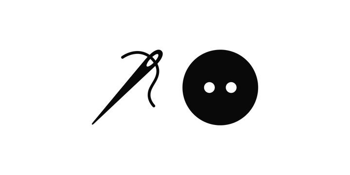 Needle and sewing button silhouette icon set for tailor craft projects.