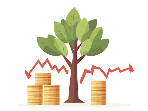 Flat vector illustration of investment growth, business profit, financial performance, stock market success, and revenue analytics infographic isolated on white background