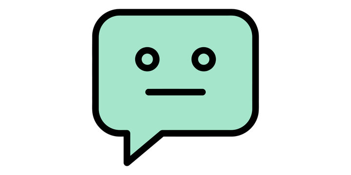 Aesthetic green speech bubble icon with poker face robot expression.