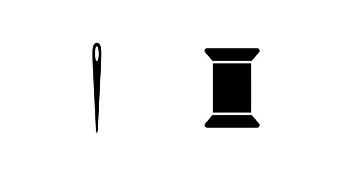 Sewing needle and thread spool vector icon tailoring handicraft.