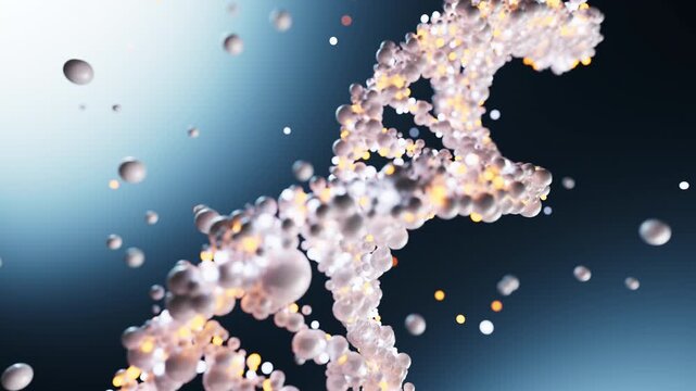DNA Double Helix Rotating in Dark Blue Digital Void